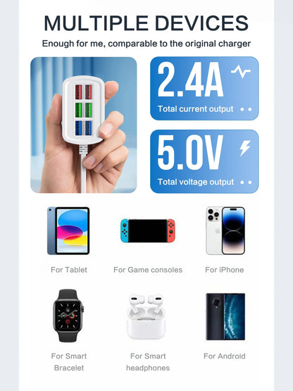 6-in-1 USB Charging Station | Fast Charge for iPhone & Android